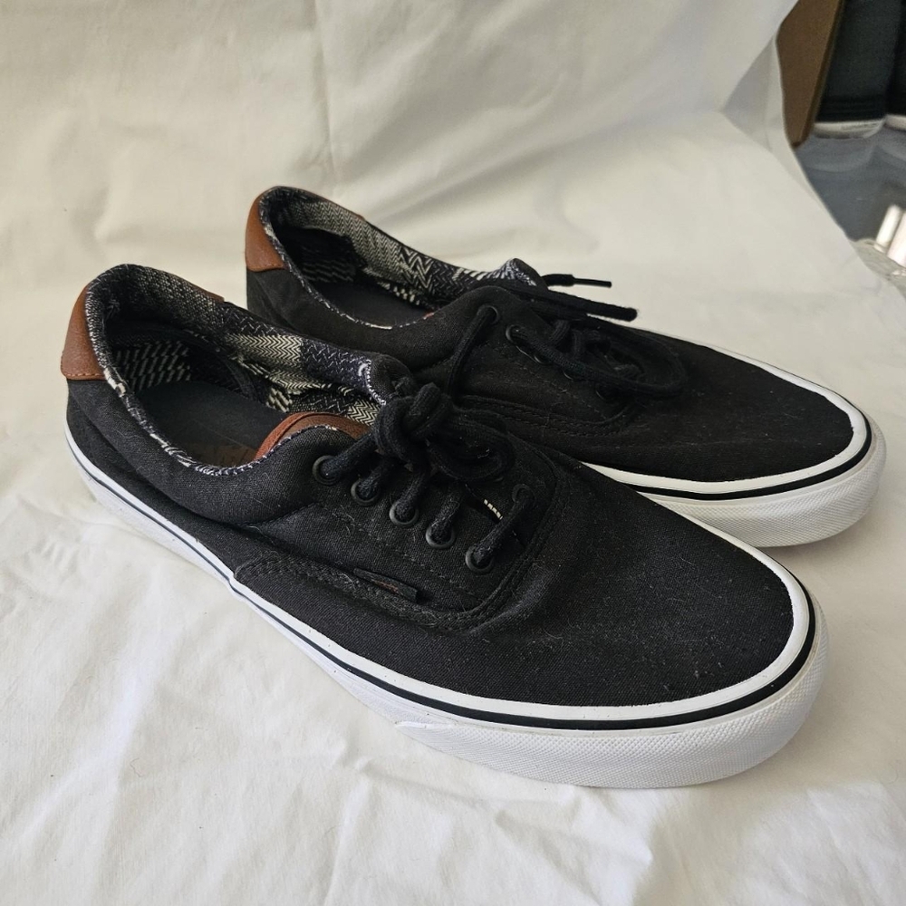Black canvas vans with aztec print lining & brown leather detailingSize 11 - Picture 1 of 7